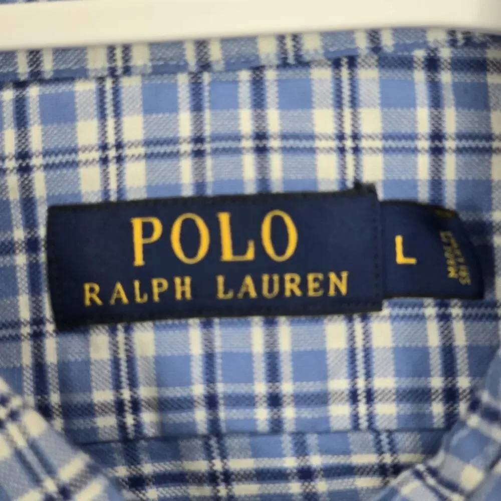 Polo Ralph Lauren Button Up Shirt Mens Large Blue Plaid Flesh Pony Preppy Long S
